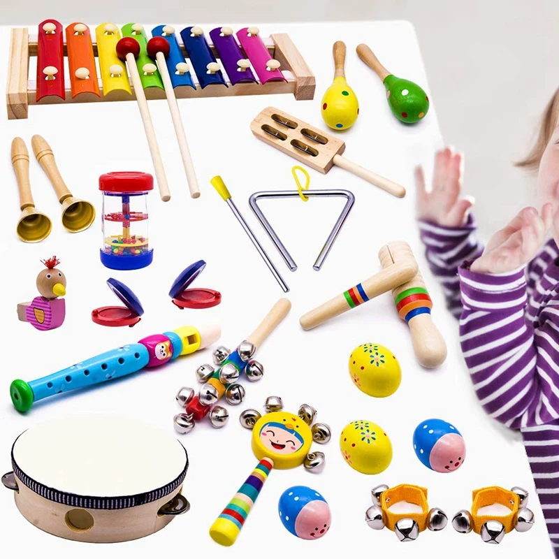 Горячие детские музыкальные инструменты, 15 типов 23 шт деревянные перкуссия ксилофон игрушки для мальчиков и девочек дошкольного образования с Storag