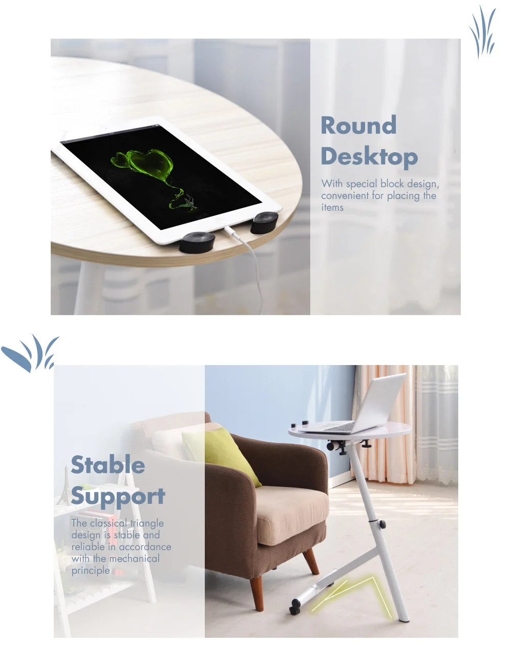 Movable Lift Desk Round Adjustable Tea Table
