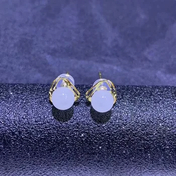 

SHILOVEM 18k yellow gold Natural white Jasper stud earring classic fine Jewelry women wedding gift new myme0606300by