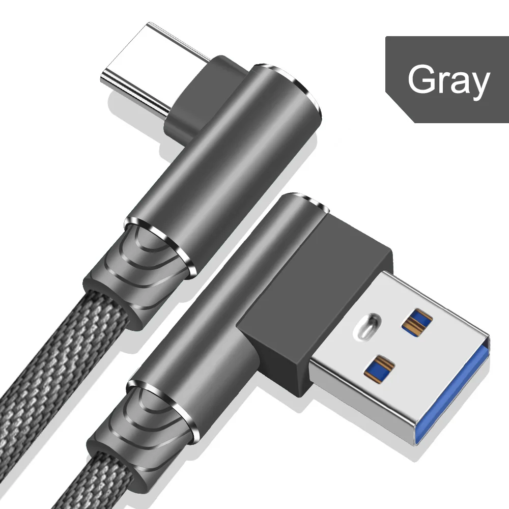 Олаф 2.4A usb type C кабель 3 м 2 м 90 градусов быстрая зарядка usb c кабель для Xiaomi mi9 samsung s9 s8 oneplus 6 type-c USB-C устройств - Цвет: Gray