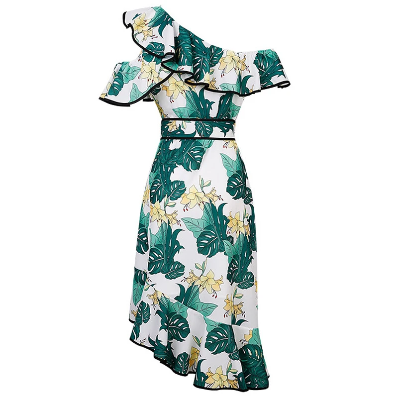 Высокое качество новейшая мода летнее подиумное женское элегантное асимметричное платье на одно плечо с рукавом-бабочкой