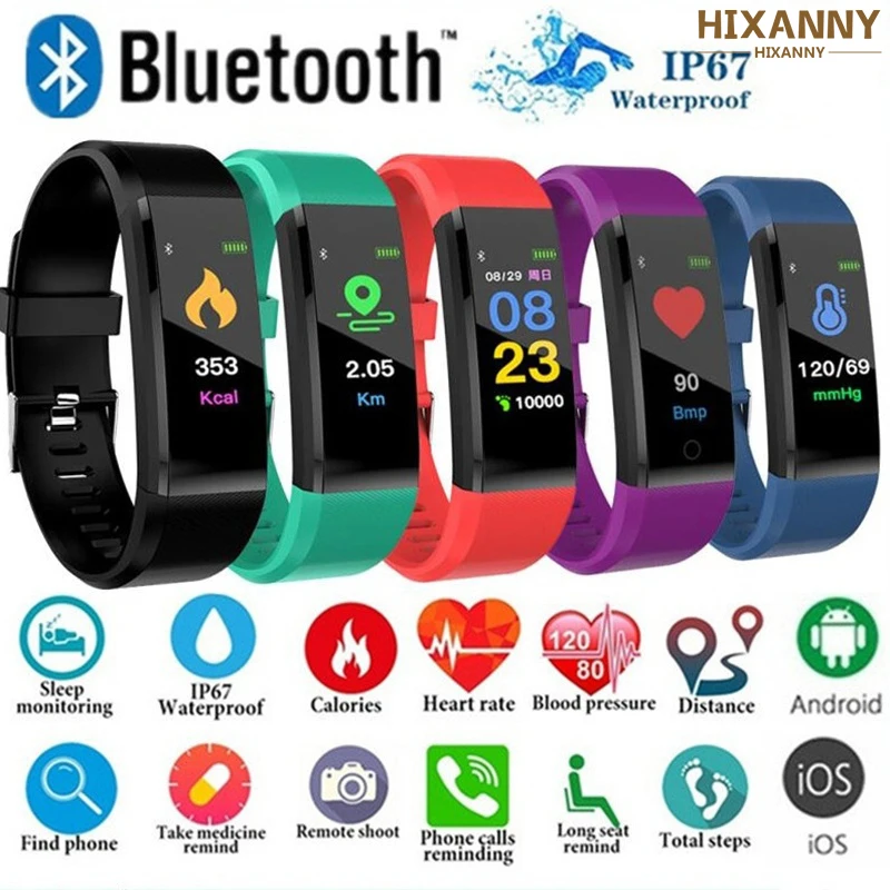 

ID115PLUS Smart Band Wristband Fitness Bracelet Heart Rate Tracker Blood Pressure Monitor Smartband Watch for Xiaomi SmartPhone