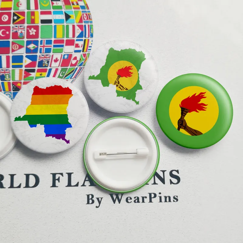 

Zaire Flag Map Tin Button Pins LGBT Gay Rainbow Pride Tin Button Badges