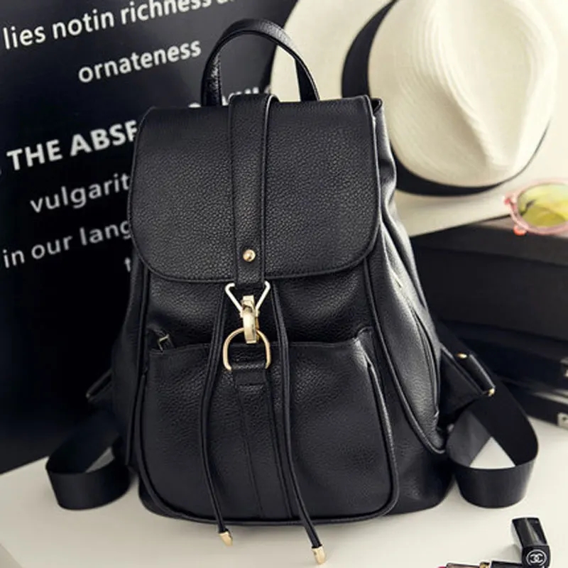 Корейский стиль, женский рюкзак, высокое качество, кожа, двойная сумка через плечо, школьная сумка для девочек-подростков, Женский Повседневный Черный Рюкзак - Цвет: Black