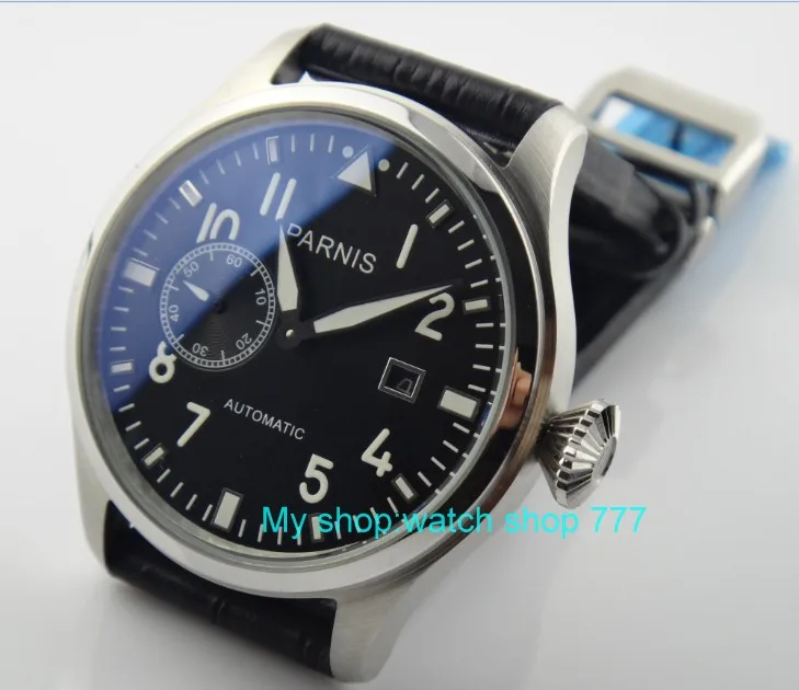 

47mm big PARNIS Black dial Automatic Self-Wind Mechanical movement luminous Mechanical watches Auto Date Men's watches 20sy