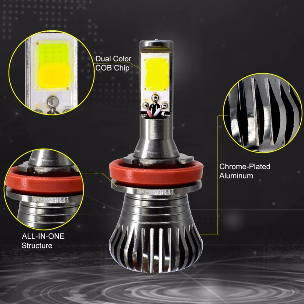 Dual Color LED Fog Light Bulb White Amber Yellow Conversion Kit H8 H11 9005 9006