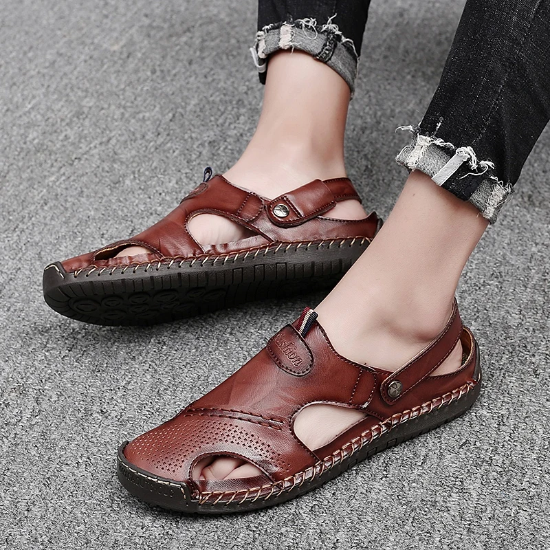 

CNFIIA Mens Sandals Summer 2019 Fashion Mens Sandals Genuine Leather Plus Size 45 46 47 48 Non Slip Mens Beach Sandals New