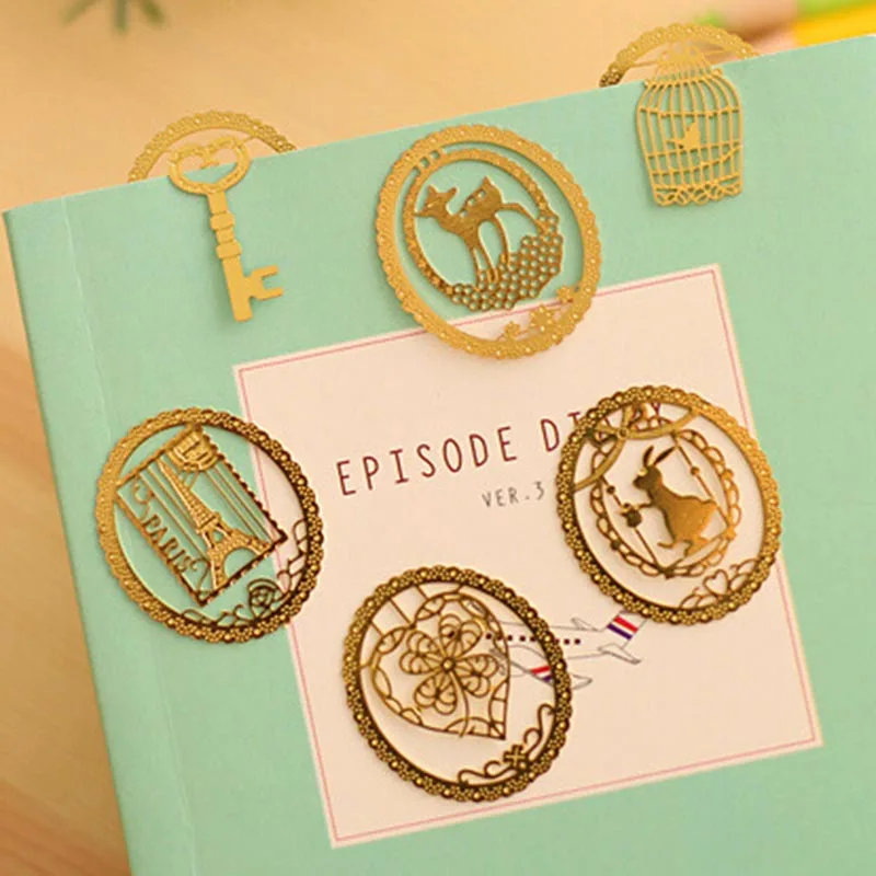1 Pcs!!!! Cartoon Animals Lace Bookmark Gold Color Cute Metal Bookmarks For Book Holder School Supplies | Канцтовары для офиса и