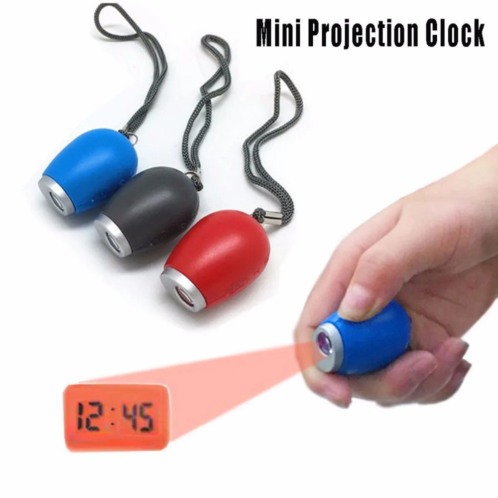 

Portable Mini Digital Projection Alarm Clock Key Chains Projector LED Clock Carry Table Decor Time Flashlight Clock Hanging Rope