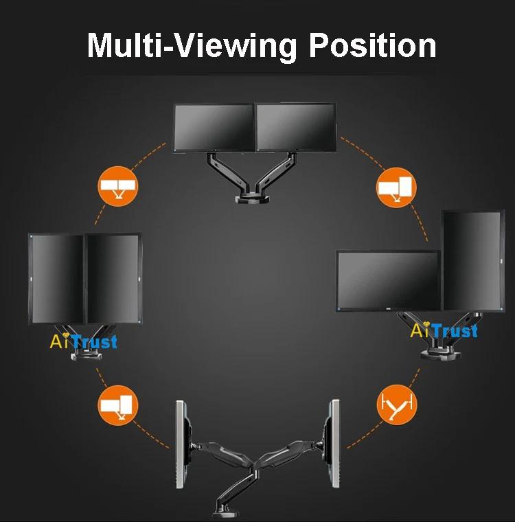 F160 двух мониторов настольная подставка крепление полный движения Алюминий вращающаяся газовая пружина подъема 17-27 дюймов ТВ ЖК-дисплей двойная рукоятка держатель