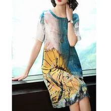 Женские платья, новое Летнее шелковое платье с принтом маслом, модное свободное повседневное платье, большой размер, M-3XL, высокое качество, vestidos