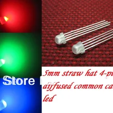 100 шт. 5 мм соломенная шляпа 4-Контактный рассеянный Tri-Цвет RGB общий анод красного, зеленого и синего цвета светодиодный Светодиодный s 5 ММ StrawHat 4Pin цветная(RGB