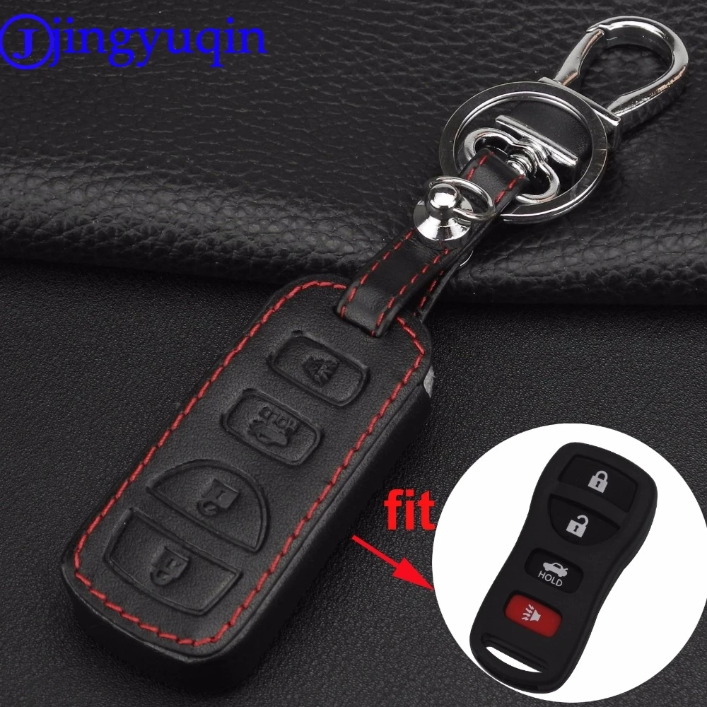 

jingyuqin 4 Buttons Remote Leather Car Key Cover Case Fob For Nissan Armada Sentra 350Z Altima Maxima Infiniti For KBRASTU15