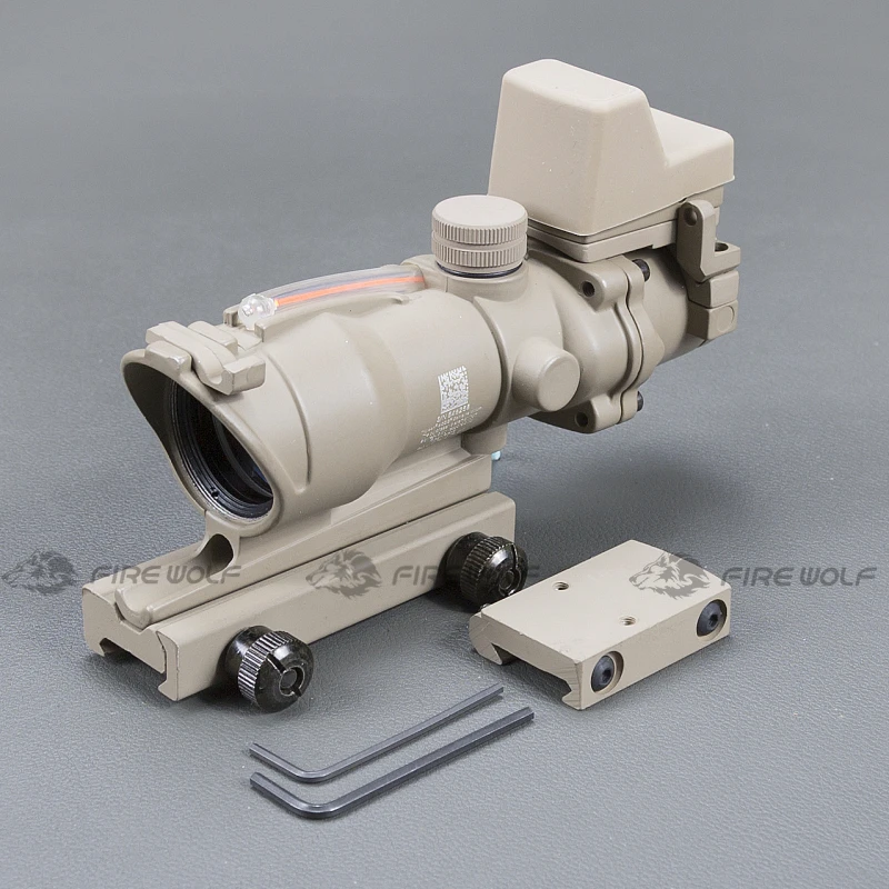 Acog 4x32 Тан Тактический Настоящее волокно оптическое красная подсветка коллиматор Красный точка зрения Охота Riflescope Riser Scope