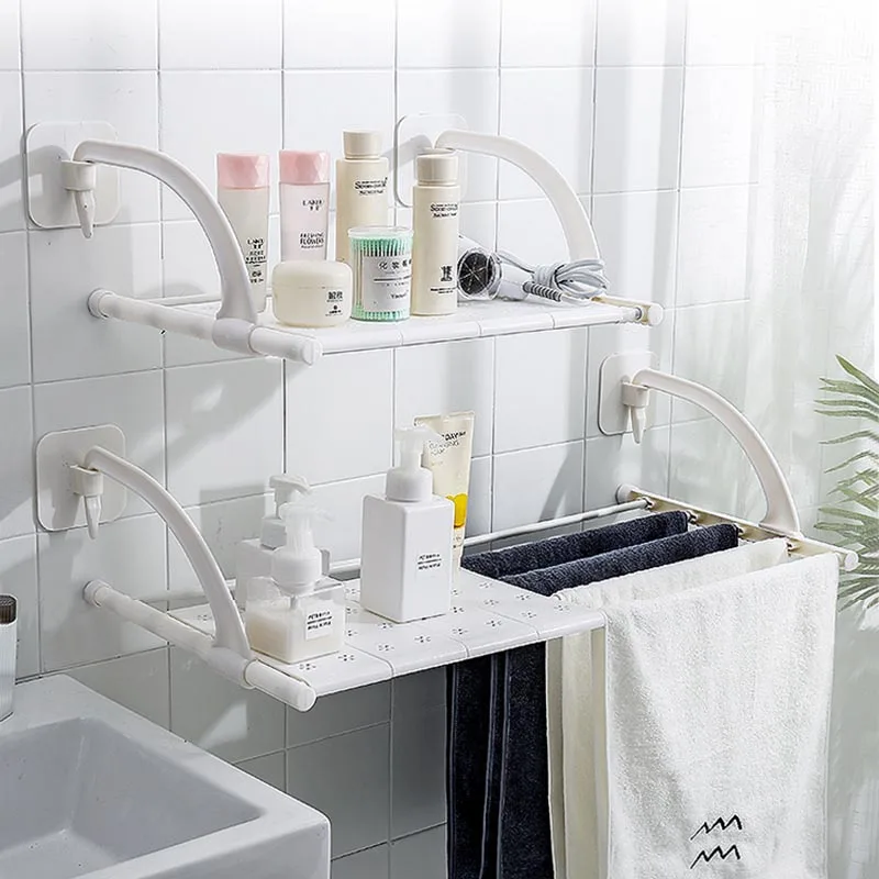 Bathroom Rack Toilet Storage Rack Bathroom Towel Rack Free Hole Bathroom Organizer Towel Rack Wall Hanging Telescopic Finishing