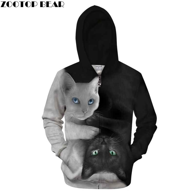 

Yin&Yang Cat 3D Zip Hoodie Men Zipper Hoody Casual Sweatshirt Printed Tracksuits Pullover Moletom Coat Groot DropShip ZOOTOPBEAR