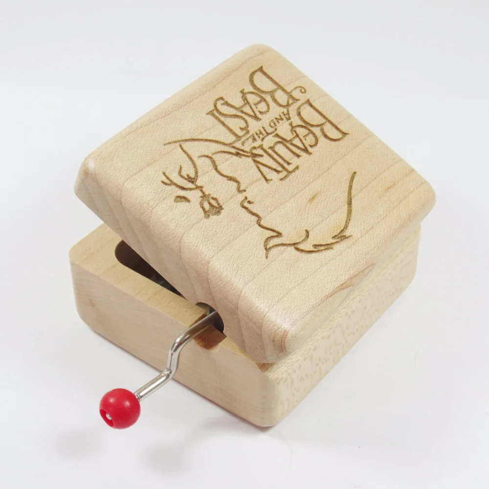 Handmade Wood Hand Crank Music Box, Beauty and the Beast, Cool Brand Gifts for Birthday, Wedding, Christmas, New Year