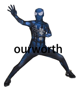 

Symbiote Venom Spiderman Costume Blue Spandex halloween spiderman cosplay suit for kids/children/adult with lenses Instock