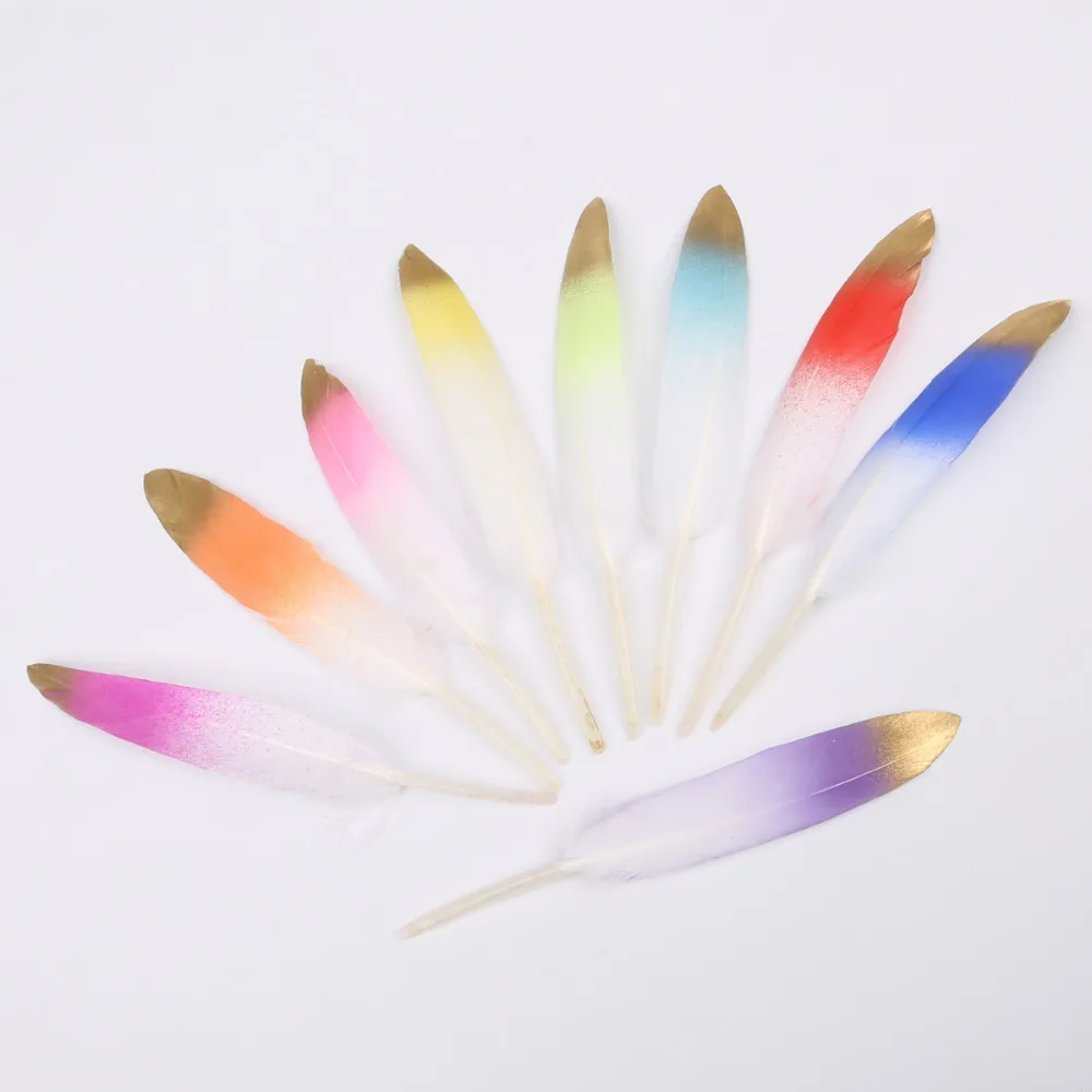 

NEW Arrival 10-20pcs/lot Natural Goose Feather Gold Tip Dual Color Feathers Plumage for Earring Necklace Jewelry Findings
