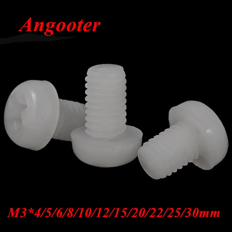 

100pcs GB818 M3*4/5/6/8/10/12/15/20/25mm Nylon Round Head Screw Pan Phillips head Machine Screws Bolts with M3 Hex Nut