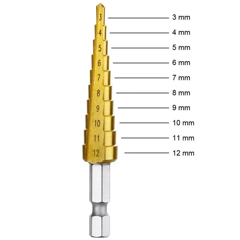  3 pcs HSS Titanium Step Drill Bit Set & 1 pcs Automatic Center Punch