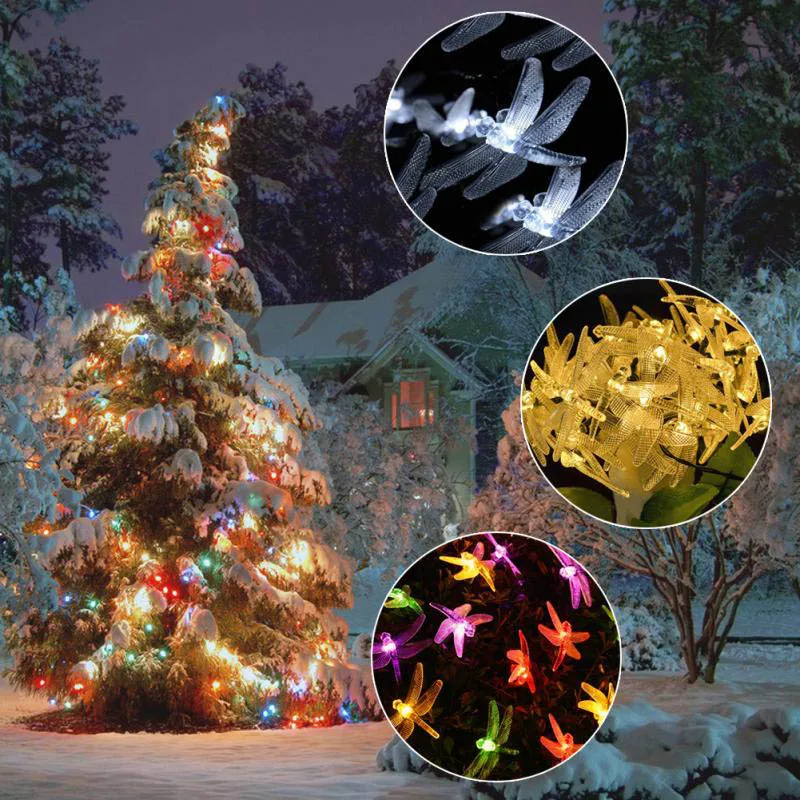 

4M 20 LEDs Solar Battery String Outdoor Multicolor Dragonfly Shape Garden Patio Decor Fairy Lights Dream Energy Saving Lighting