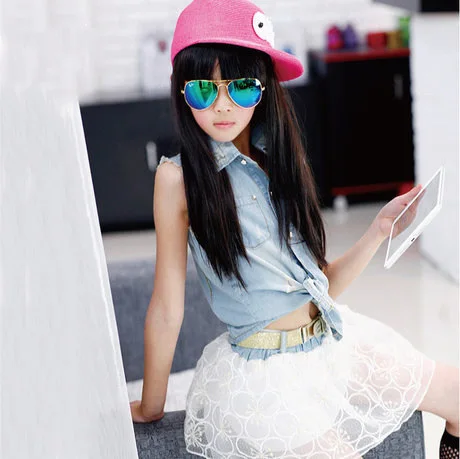 

Generation Hair Girls Summer Wear Children Cowboy Vest Attach Belt Short Suit 2 Pieces Kids Clothing Sets