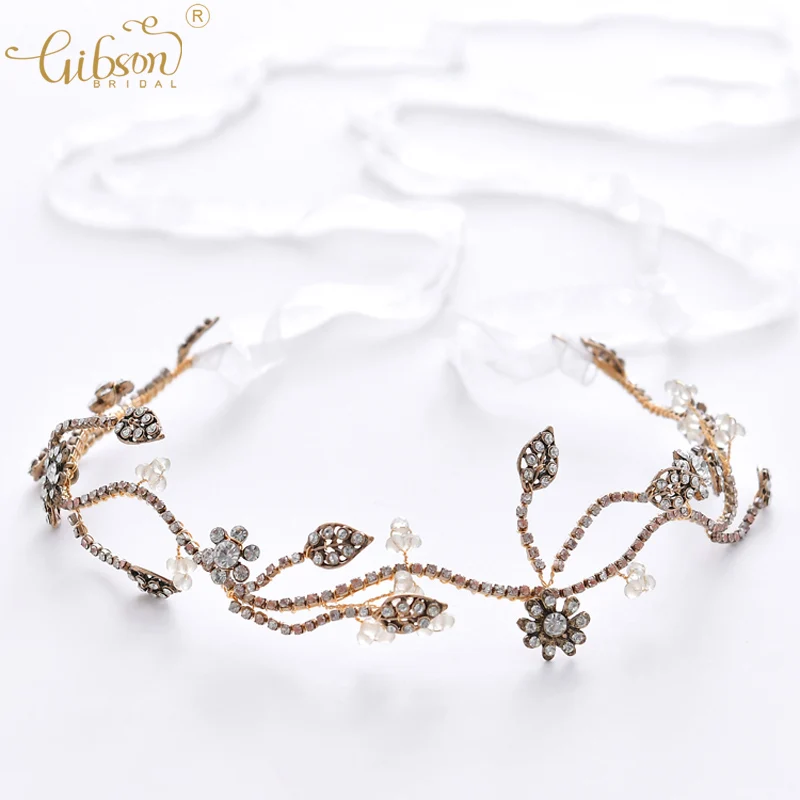 

Antique Gold Hair Vine Wedding Rhinestone Chain Leaf Forehead Band Bridal Hair Accessories Headband Women Hair Piece