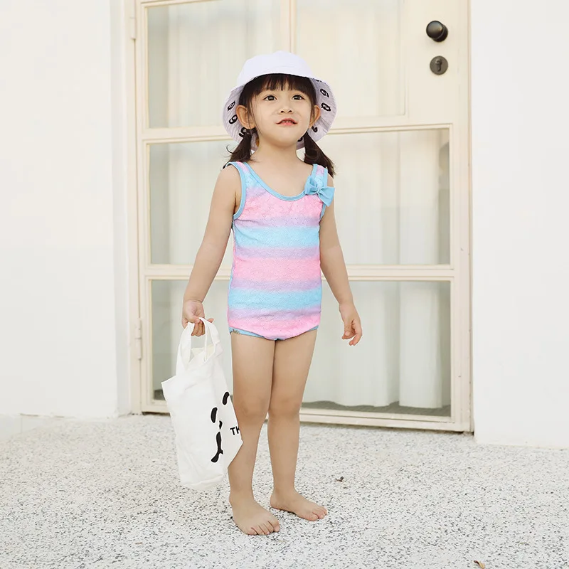 

New Kids Girl Bikini Set Children Gradient Rainbow Pattern Swimwear Summer Baby Girl One-Piece Swimsuit Bathing Suit Beachwear