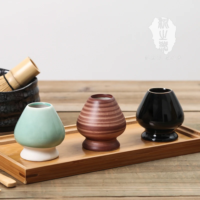Ceramic matcha green tea whisks holder set place Japanese stand chasen