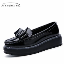 2017 en cuir Verni Casual Arc Muffin fond femmes chaussures slip sur blanc noir Vintage oxford chaussures pour femmes NOUS taille 8