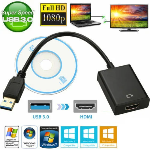 USB 3.0 To HDMI TV Projector Audio Video Adapter Converter Cable