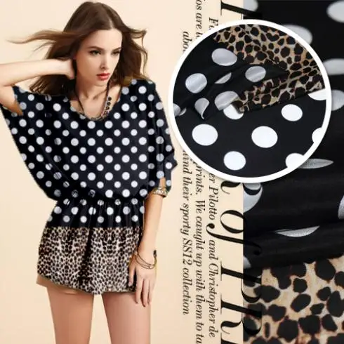 

LEO&LIN 2019 Savager polka dot leopard print Crepe de Chine Satin 100% Silk Boutique Fabric patchwork material (1 set)