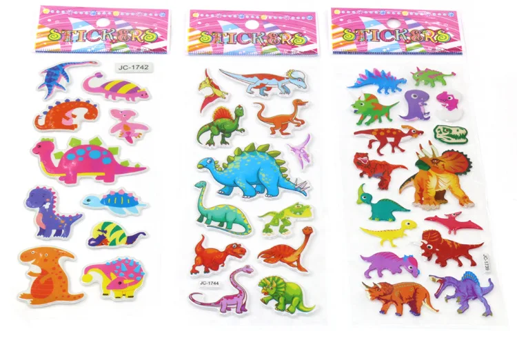 10 листов/набор, Мультяшные динозавры, 3D Пузырьковые наклейки, скрапбук, ПВХ, сделай сам, для детей, образование, подарок, награда, наклейка s