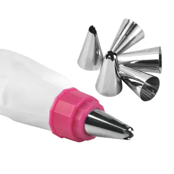

5pcs/Set Silicone Ice Piping Cream Pastry Bag Dual color Converter Cake Decorating Tools Stainless Steel Nozzles Baking Tool