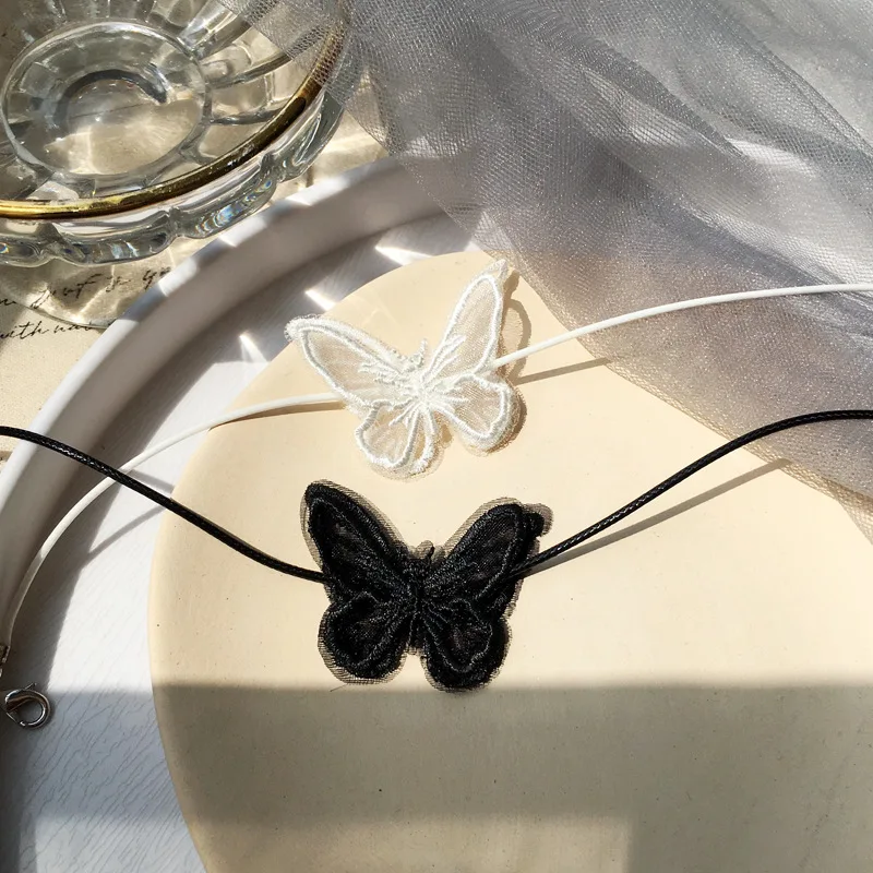 

Korean New Fashion White/Black Handmade Lace Butterfly Rope Chain Choker Necklace Charm Jewelry for Women Accessories Wholesale