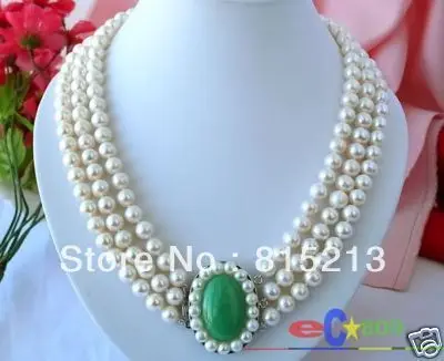 

FREE SHIPPING>>>@@ > N94 AA 3ROW 10MM WHITE ROUND FRESHWATER PEARL NECKLACE JADE