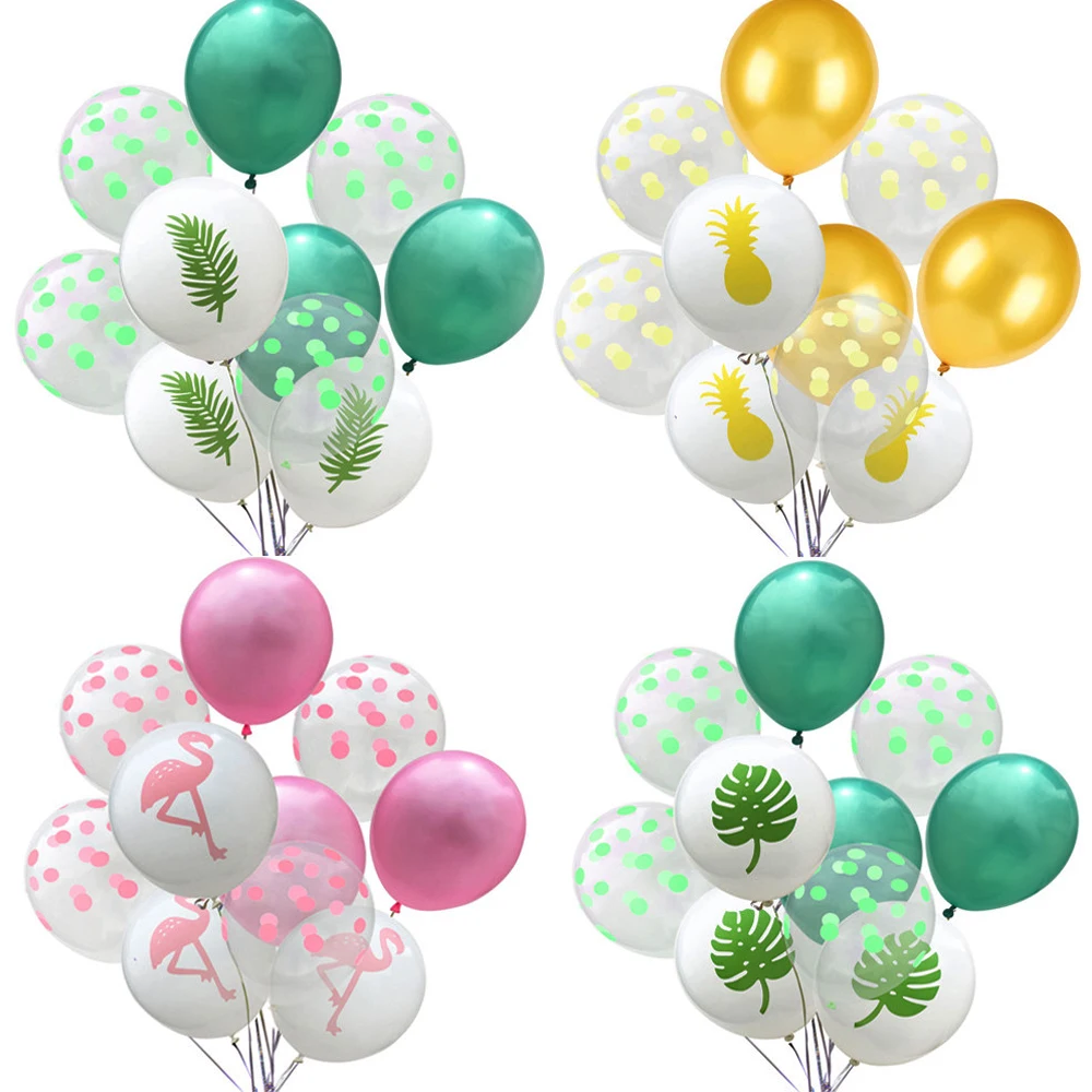 

10Pcs 12inch Summer Latex Balloons Fruit Pineapple Flamingo Turtle Leaf Print Balloon Hawaii Theme Party Decoration Air Globos