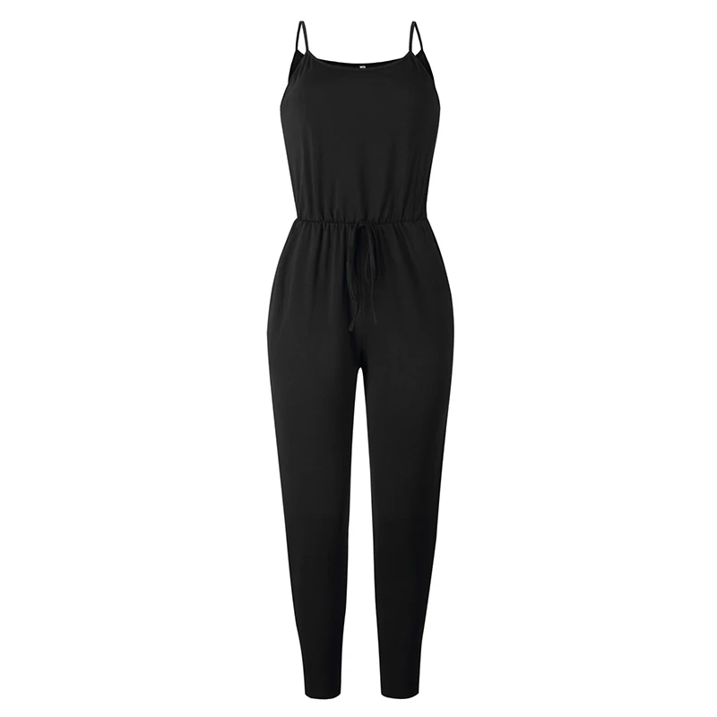 

Women Jumpsuit Ladies Holiday Summer Drawstring Playsuit Fashion Clubwear Spaghetti Strap Pants Party Solid Trouser