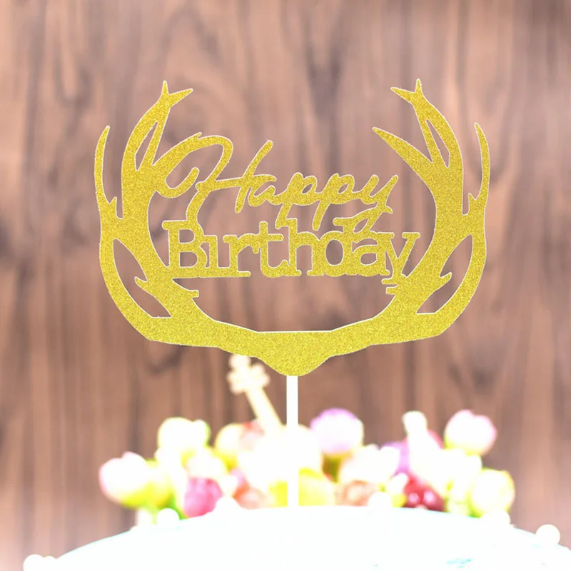 Счастливое украшение для именинного торта золотой серебристо-синий блестящая бумага флажки для торта для дня рождения украшения детский душ