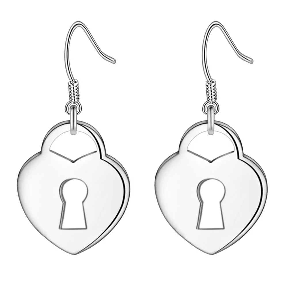 love heart lock high quality Silver Earrings for women Wholesale silver
