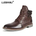 SERENE Brand Men Boots Plus Size 40~45 Men Ankle Boots Quality Cow Split Motorcycle Retro Leather Boots Winter Boots Warm Shoes