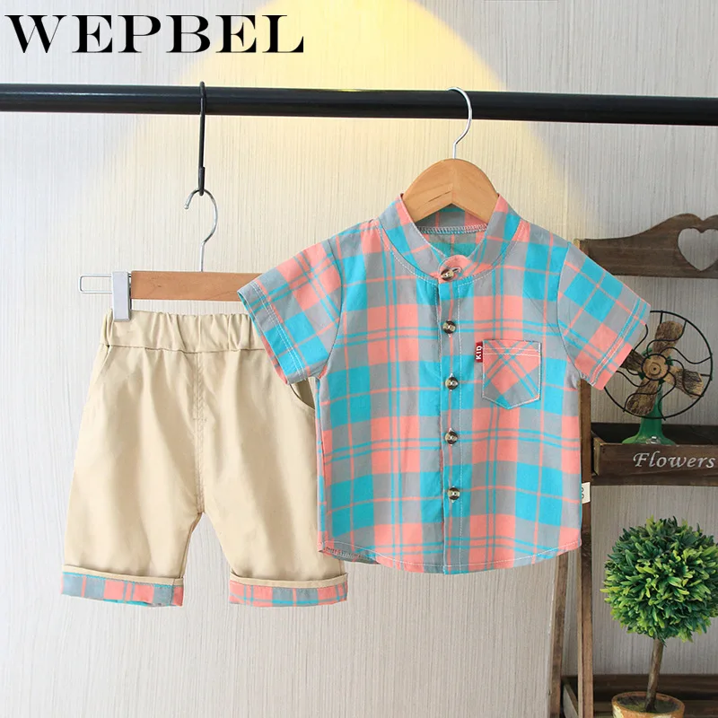 

WEPBEL 2pcs Toddler Kids Baby Clothes Set Summer Boys Colored Plaid Short Sleeve Shirt +shorts Children Outfits 0-5Years