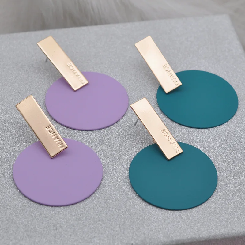 

Minimalist Earrings Korean Fashion Jewelry Women Simple Round Circle Big Large Purple Blue Pink Geometric Earring Moda Mujer