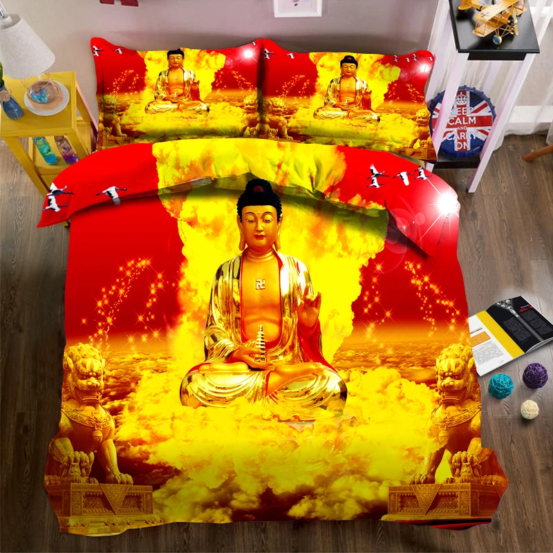 

Golden Buddha 3d effect photo bed linen can be customized photo pattern