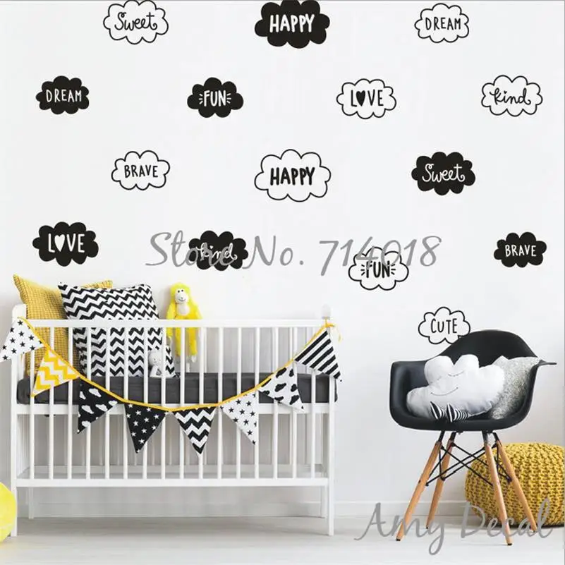 Black and White Cloud Wall Decals Cute Cloud & Words Wall Decal Set