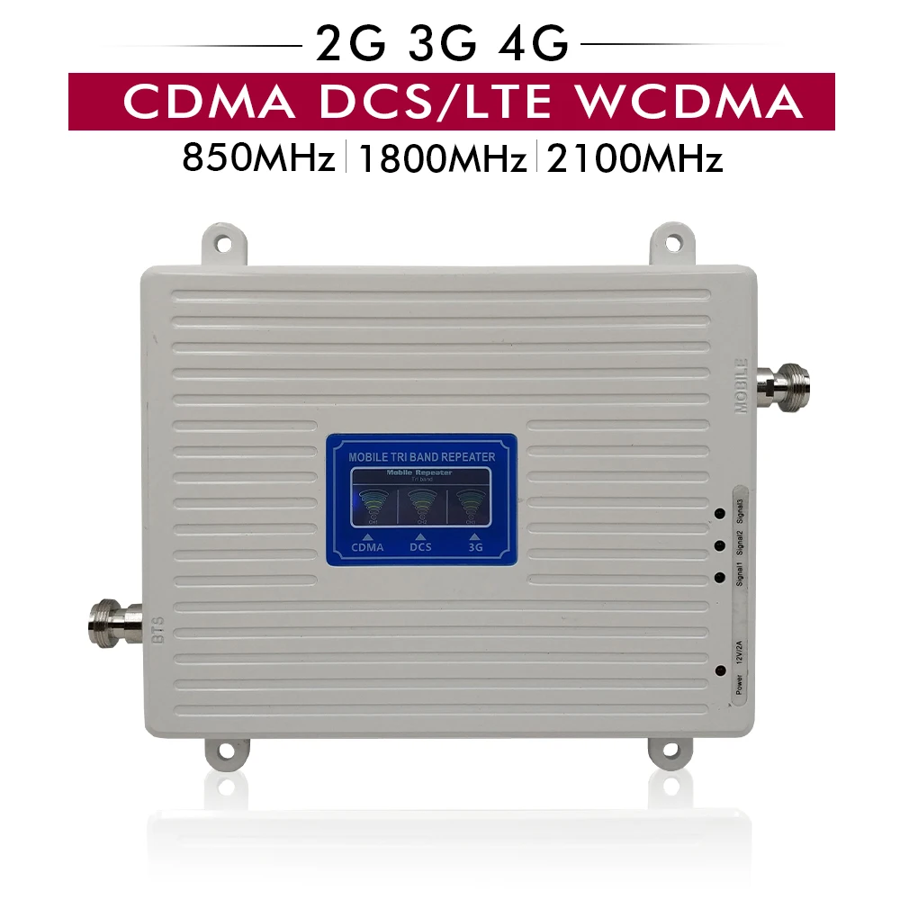 Усиление 65dB трехдиапазонный усилитель CDMA 850 DCS/LTE 1800 WCDMA 2100 MHz 2G 3g 4G повторитель сигнала для сотового телефона Полный комплект с антенным кабелем