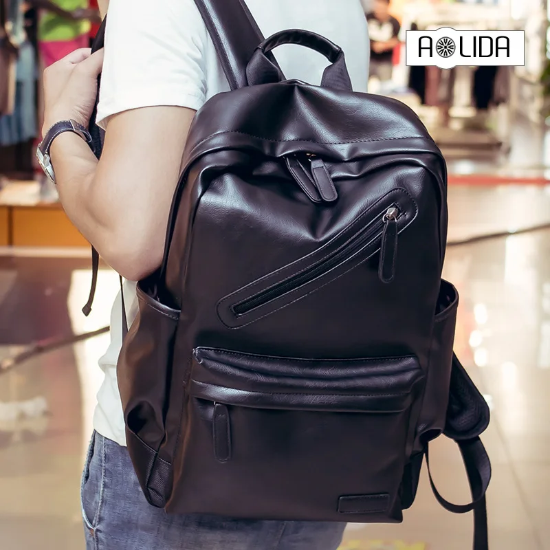 

Men PU Leather Backpack High Quality Youth Travel Rucksack School Book Bag Male Laptop Business bagpack mochila Shoulder Bag
