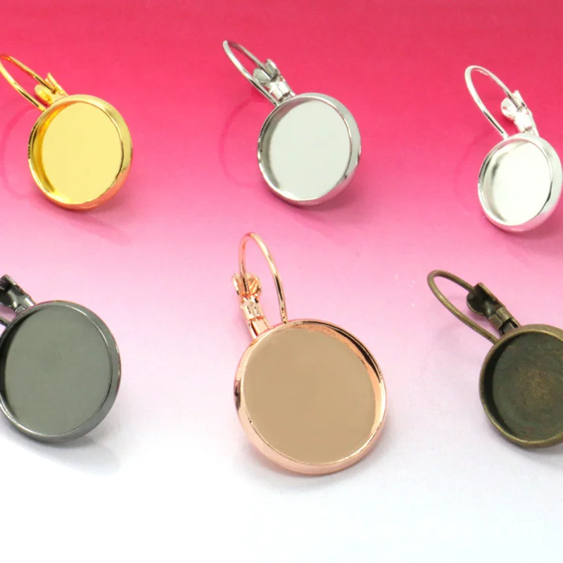 

10pcs/lot 8-25mm Copper Blank French Lever Earring Tray Cabochon Base Setting 6 Colors Hook Earrings fit Cabochon Base Jewelry