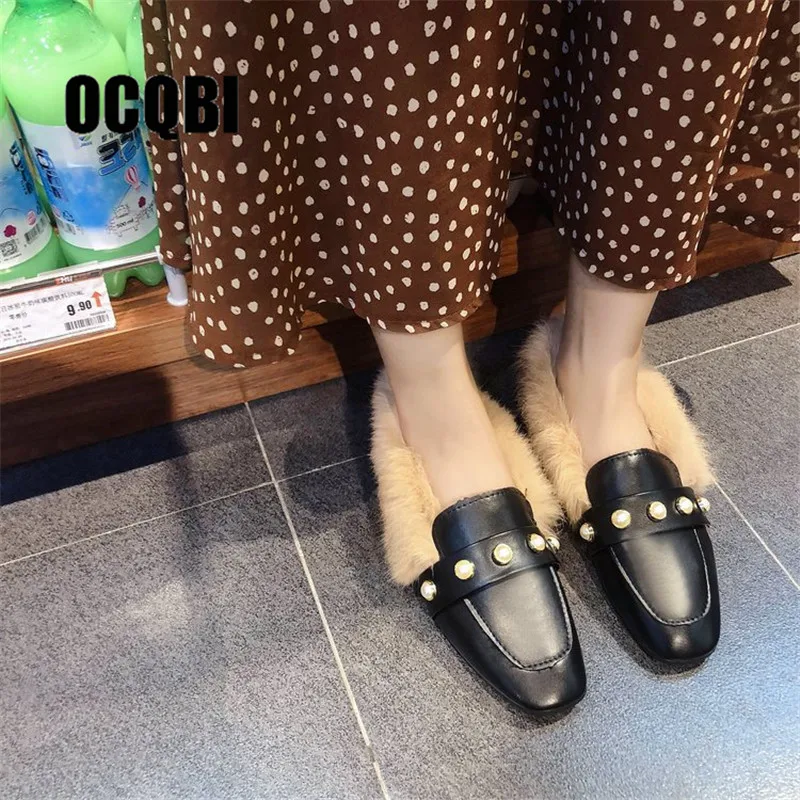 fluffy mules flats